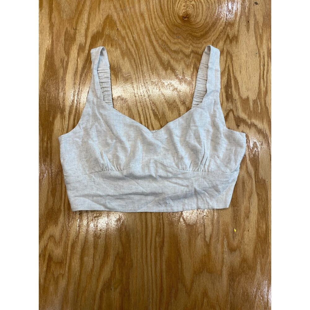 Sophie Rue Cropped Tank Top Womens Large Gray Sleeveless Wide Strap Preppy B62